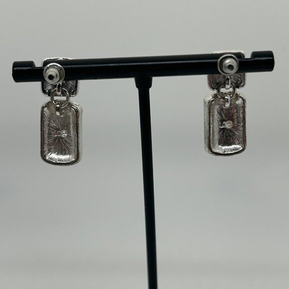 Liz Claiborne Vintage Silver-Tone Drop Earrings With Black Acrylic Rectangle Acc - Picture 5 of 11